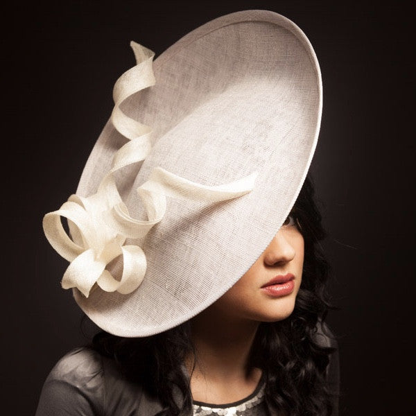 Pastel grey and ivory large hat for Royal Ascot or mother of the bride
