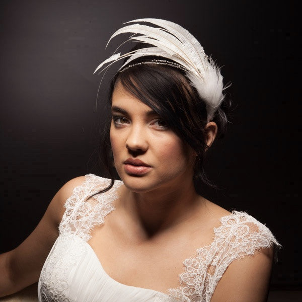 Ivory feather headband or bridal headpiece